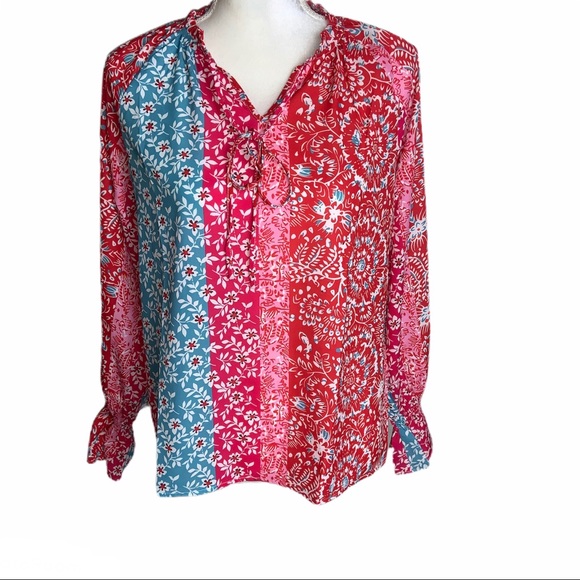 Women Pink Floral Split Neck Printed Boho Blouse - Picture 5 of 7
